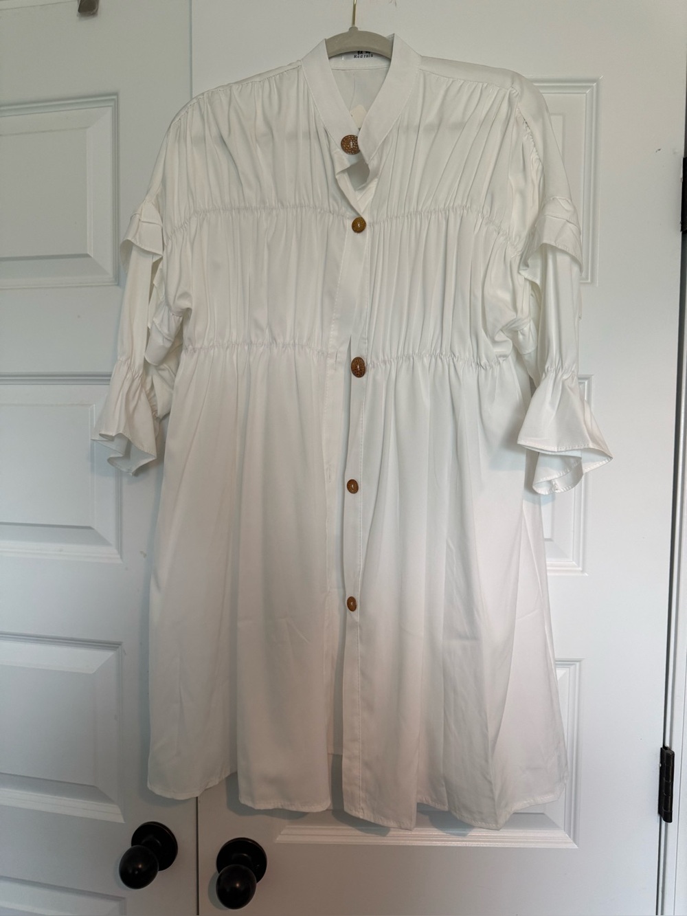 Women's White Button-Front Ruffle Shirt Dress